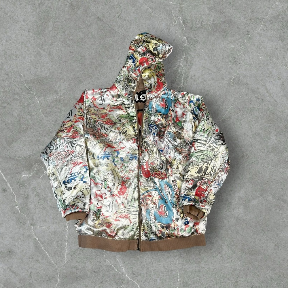 Y2K Hoodie Mens Large Tan Crazy Rare AOP‎ Reversible Grunge Jesse Pinkman Skater